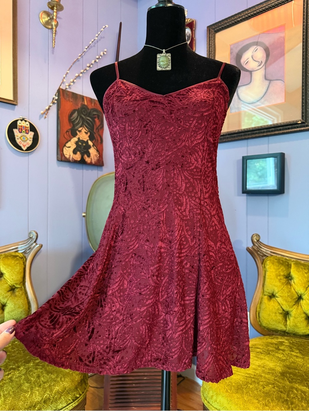 Vintage 90s Victoria’s Secret Burgundy Burnout Velvet Whimsigoth Slip Dress